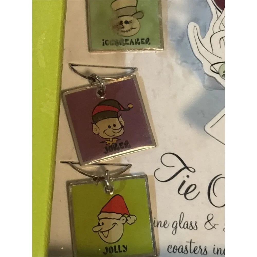 Tie One‎ On Holiday Wine Glass Charm Stemware 6 Pc Coasters & Baubles